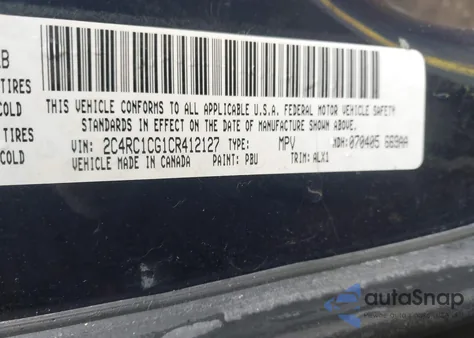 2012 Chrysler Town & Country Touring-L из США, поврежденный, VIN 2C4RC1CG1CR412127